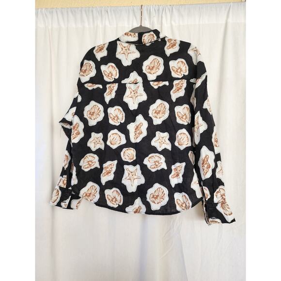 Nicolle Miller 100% linen Flax black white novelty clam shell print M Resort NWT - Picture 9 of 9